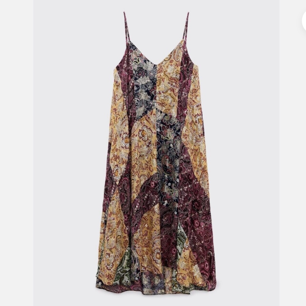 Zara The Shilo metallic shimmery spaghetti straps midi dress NWT